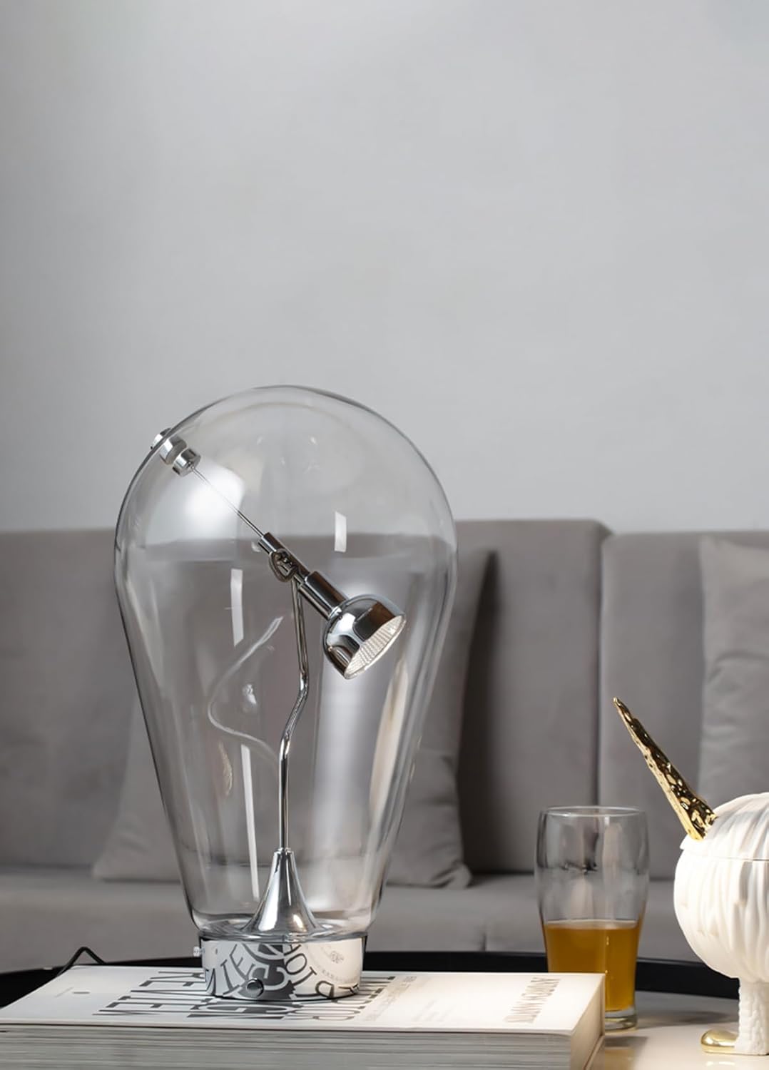 Modern Design Glass Table Lamp, Creative Nightstand Lamp with Clear Glass Shade