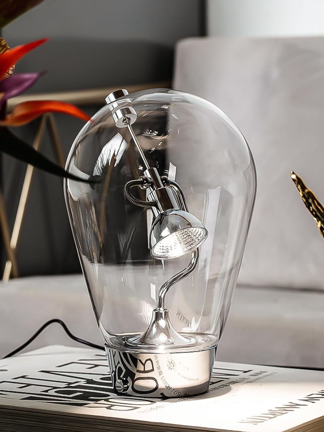 Modern Design Glass Table Lamp, Creative Nightstand Lamp with Clear Glass Shade