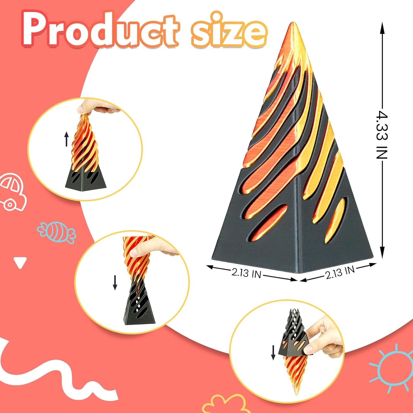 Impossible Pyramid Passthrough Sculpture, 3D Printed Spiral Cone Fidget Toy, 3D Printed Crafts, Adult Decompression Toys, Decompression Toys and Gifts for Kids,Stress Relief Desk Toy (Black Gold)