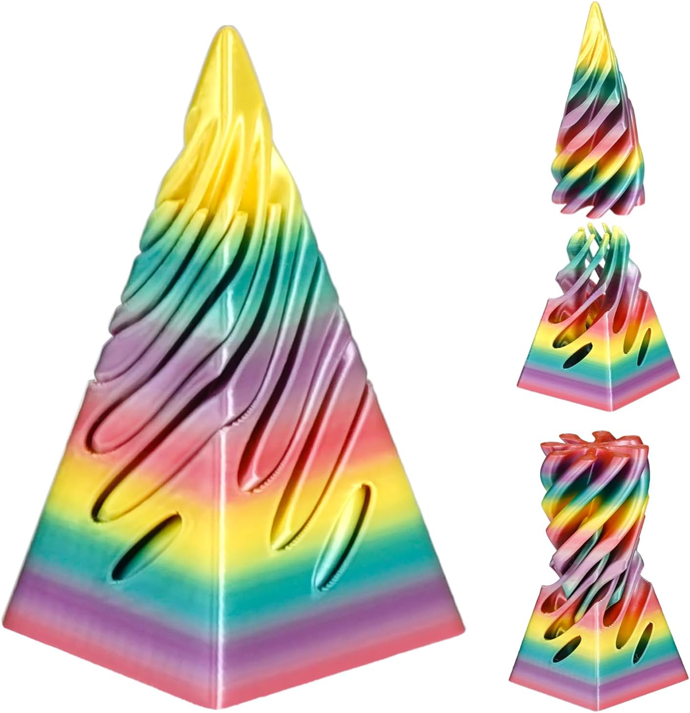 Impossible Pyramid Passthrough Sculpture, 3D Printed Spiral Cone Fidget Toy, 3D Printed Crafts, Adult Decompression Toys, Decompression Toys and Gifts for Kids,Stress Relief Desk Toy (Black Gold)