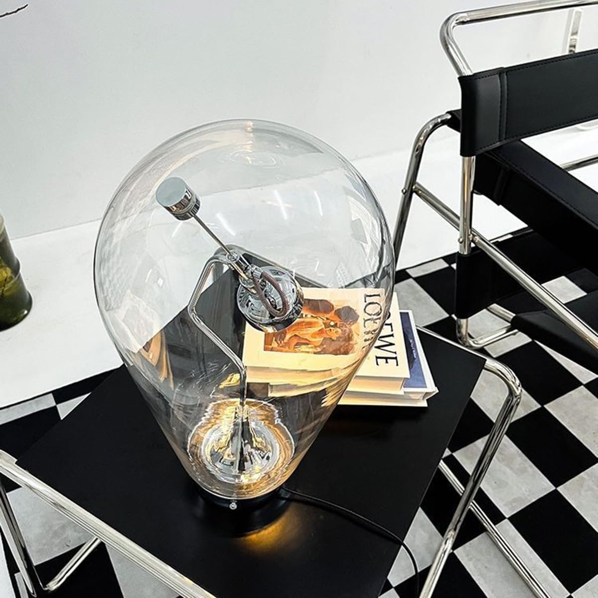 Modern Design Glass Table Lamp, Creative Nightstand Lamp with Clear Glass Shade
