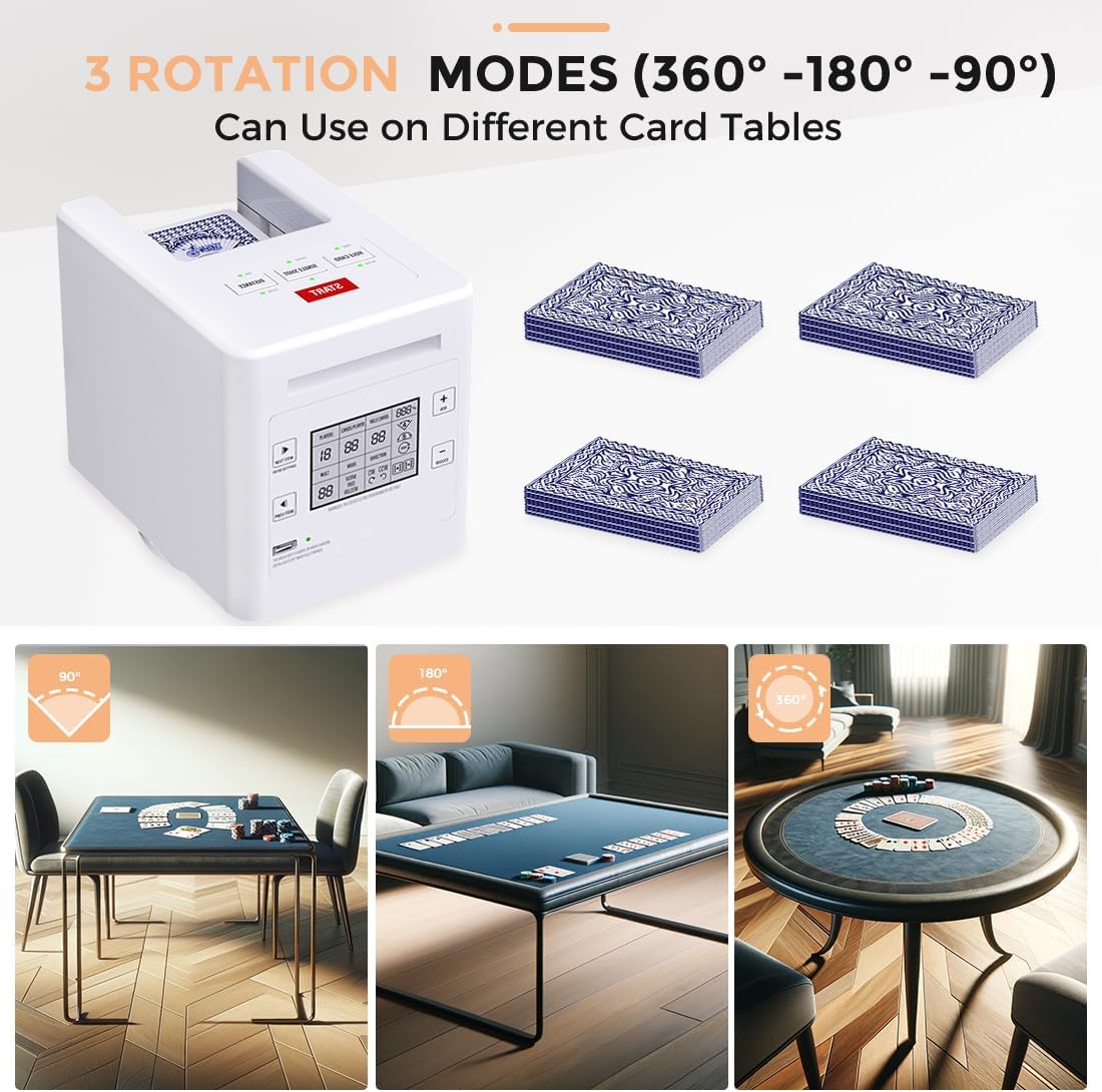 Card Dealer 4 Decks 12 Players Max 360° 180° Rotating Card Dealing with Texas Hold'em Mode