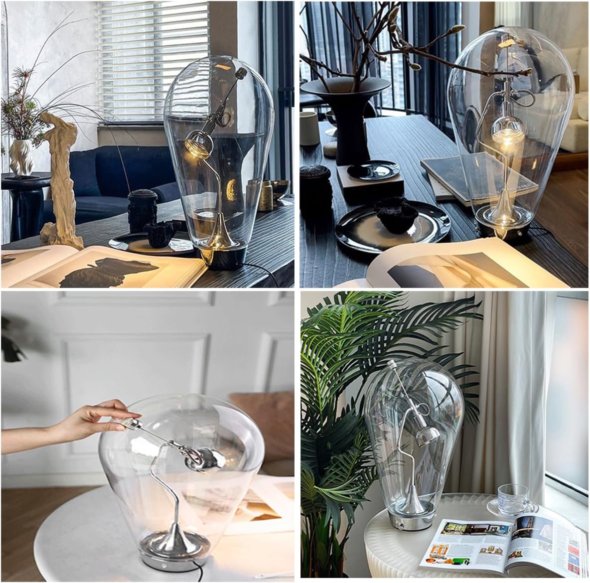 Modern Design Glass Table Lamp, Creative Nightstand Lamp with Clear Glass Shade