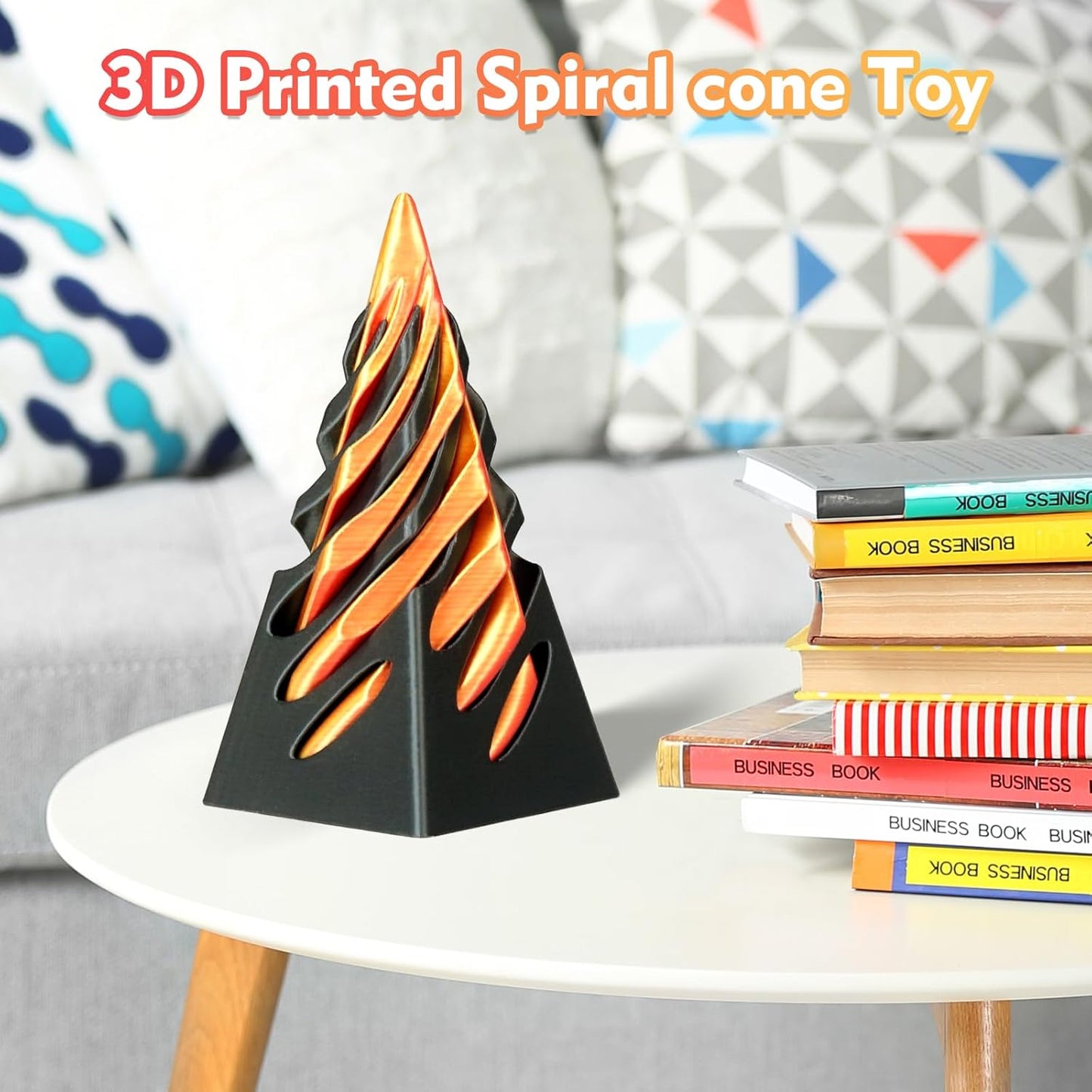 Impossible Pyramid Passthrough Sculpture, 3D Printed Spiral Cone Fidget Toy, 3D Printed Crafts, Adult Decompression Toys, Decompression Toys and Gifts for Kids,Stress Relief Desk Toy (Black Gold)