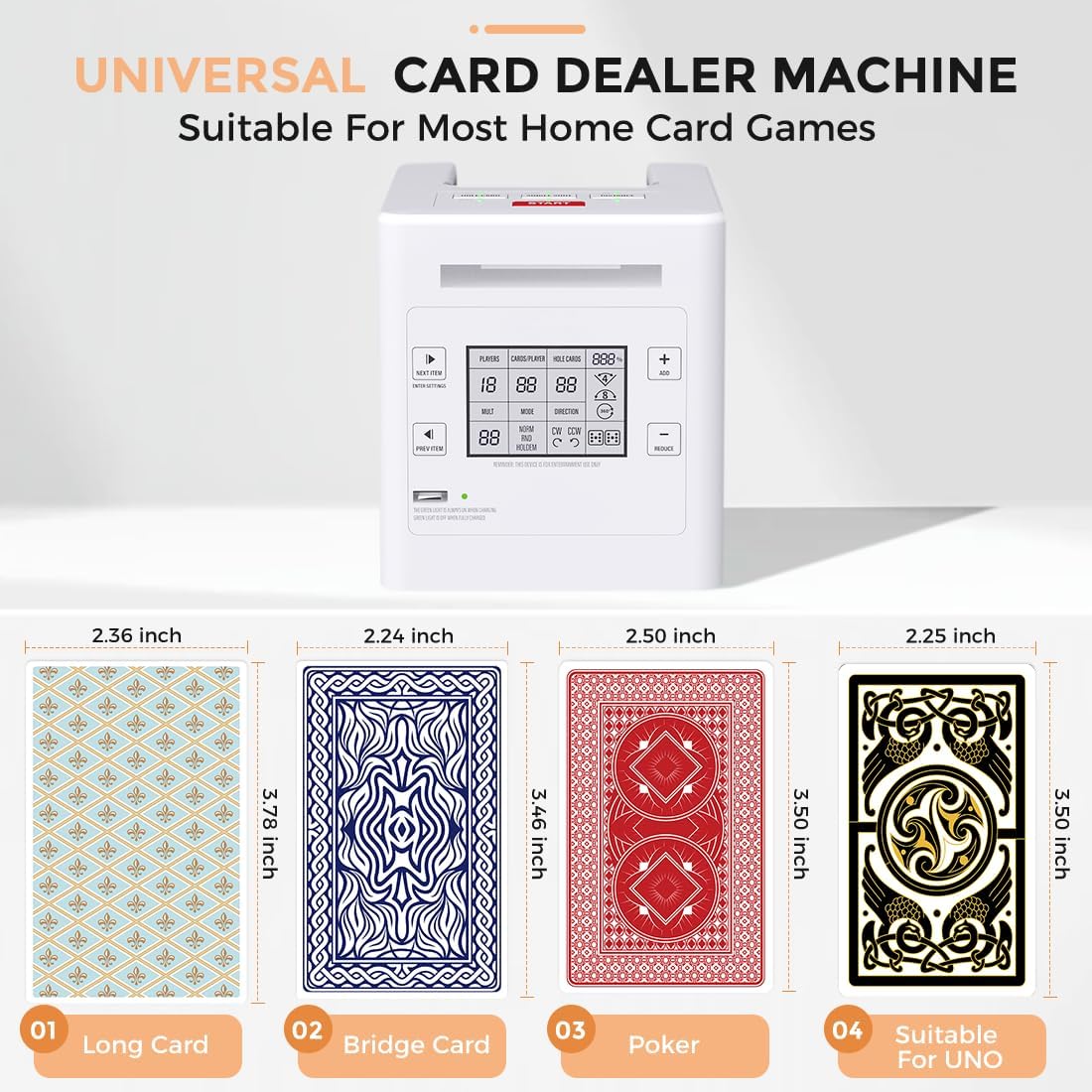 Card Dealer 4 Decks 12 Players Max 360° 180° Rotating Card Dealing with Texas Hold'em Mode