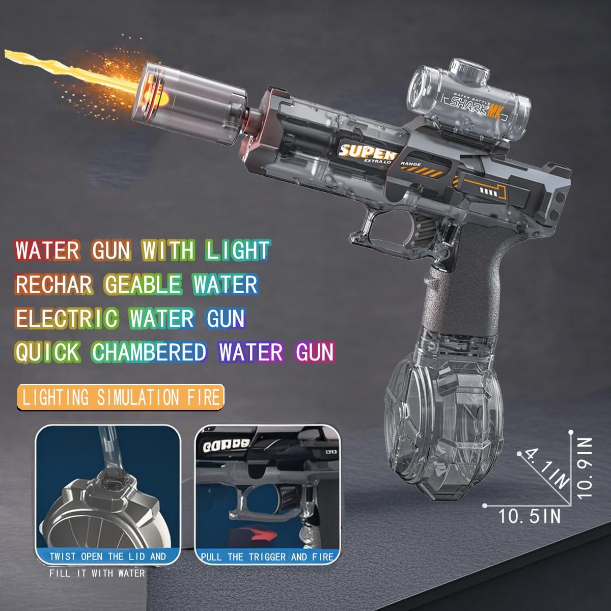 Electric Water Gun - Rechargeable High-Power Water Blaster with LED Lights | 50ft Range for Pool Parties & Backyard Battles